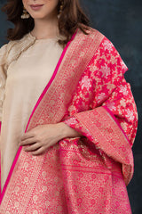 Pink Handwoven Banarasi Katan Silk Dupatta