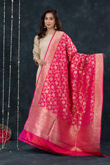 Pink Handwoven Banarasi Katan Silk Dupatta