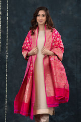 Pink Handwoven Banarasi Katan Silk Dupatta