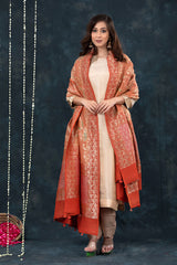 Coral Peach Handwoven Tussar Khaddi Silk Dupatta
