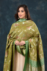 Henna Green Handwoven Tussar Khaddi Silk Dupatta