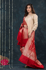 Red Handwoven Banarasi Katan Silk Dupatta - Chinaya Banaras