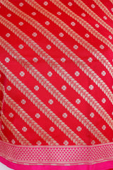 Magenta Pink Striped Woven Banarasi Silk Dupatta