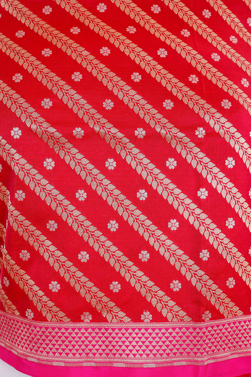 Magenta Pink Striped Woven Banarasi Silk Dupatta