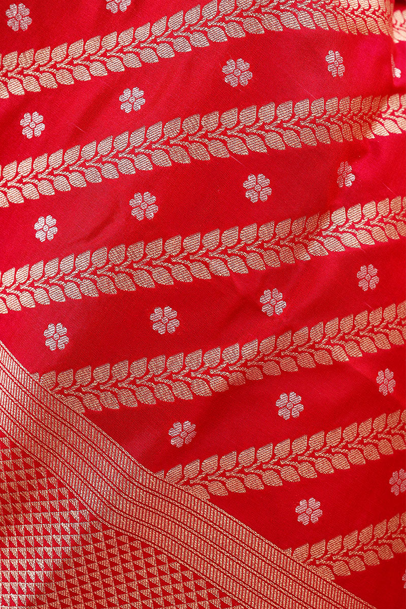 Magenta Pink Striped Woven Banarasi Silk Dupatta