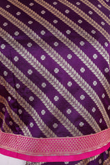 Purple Striped Woven Banarasi Silk Dupatta
