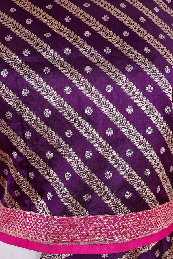 Purple Striped Woven Banarasi Silk Dupatta - Chinaya Banaras