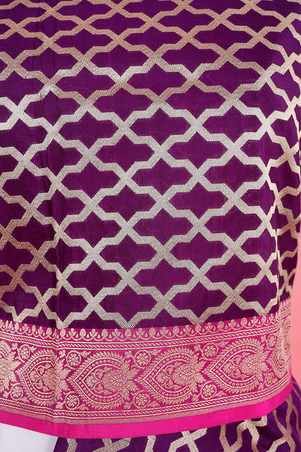 Deep Purple Geometrical Woven Banarasi Silk Dupatta - Chinaya Banaras