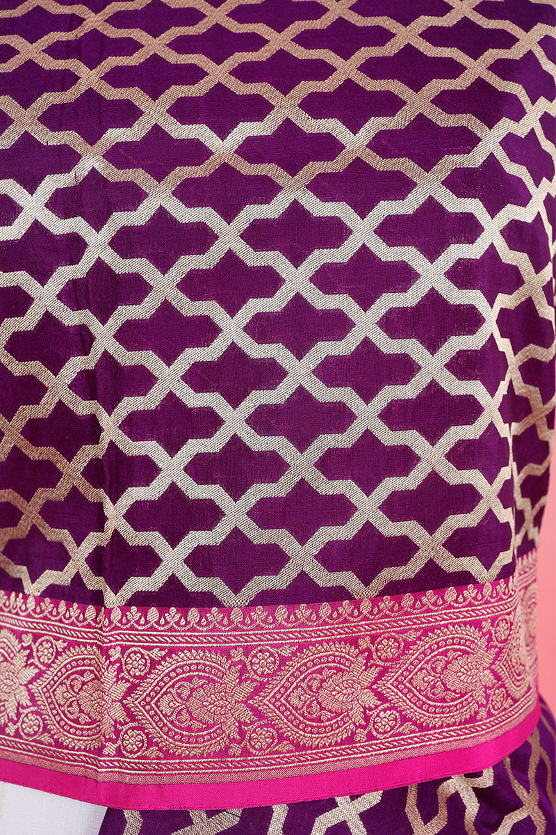 Deep Purple Geometrical Woven Banarasi Silk Dupatta