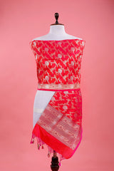 Fuscia Pink Floral Jaal Woven Banarasi Silk Dupatta