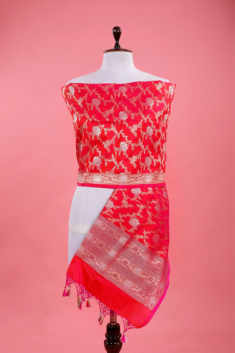 Fuscia Pink Floral Jaal Woven Banarasi Silk Dupatta