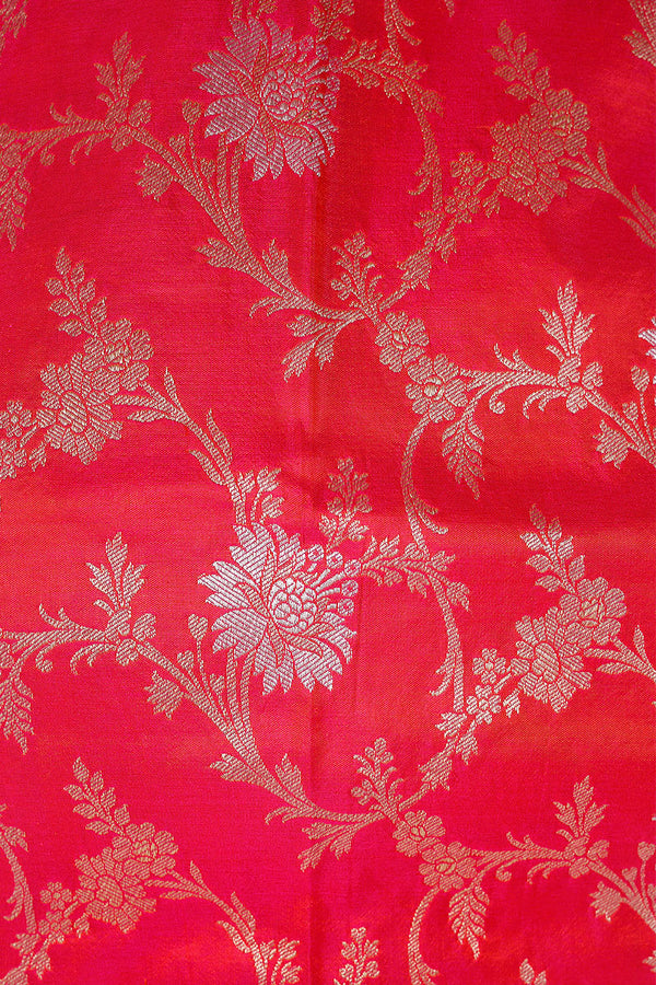 Fuscia Pink Floral Jaal Woven Banarasi Silk Dupatta - Chinaya Banaras