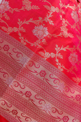 Fuscia Pink Floral Jaal Woven Banarasi Silk Dupatta - Chinaya Banaras