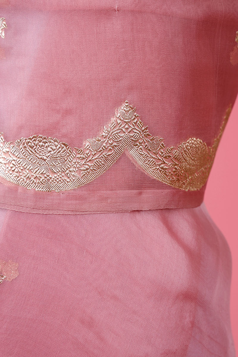 Peach Handwoven Organza Silk Dupatta