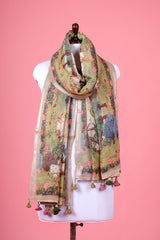 Dupatta, Rust Brown Dupatta​, Pichwai Dupatta, Dupatta for women, Printed Dupatta, Linen Dupatta​
