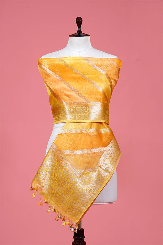 Yellow Woven Organza Silk Dupatta By Chinaya Banaras