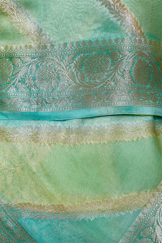 Turquoise Rangkat Woven Organza Silk Dupatta