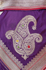 Purple Kadhwa Woven Banarasi Katan Silk Dupatta