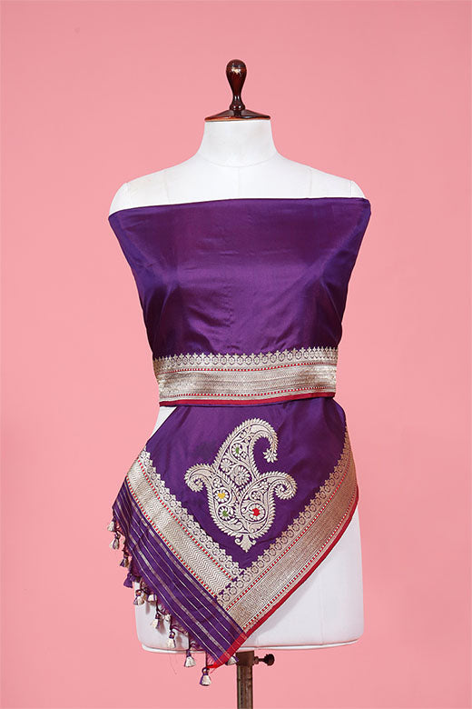 Purple Kadhwa Woven Banarasi Katan Silk Dupatta