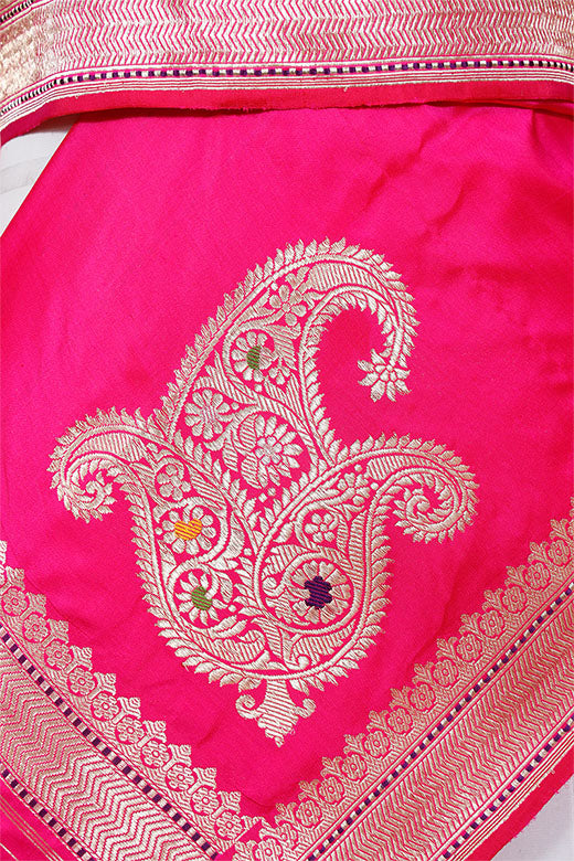 Magenta Pink Kadhwa Woven Banarasi Katan Silk Dupatta