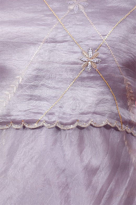 Lilac Zardozi Embellished Organza Silk Dupatta
