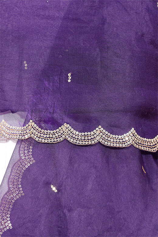 Dark Navy Blue Embelished Organza Silk Dupatta