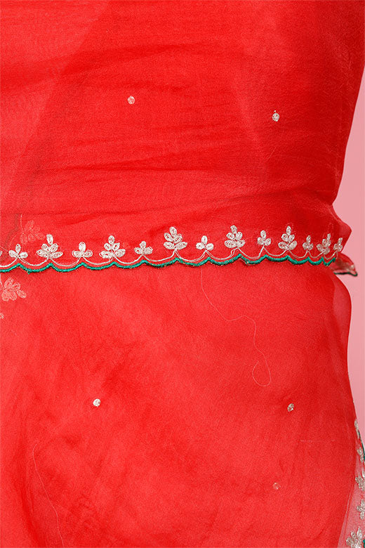 Red Embellished Organza Silk Dupatta