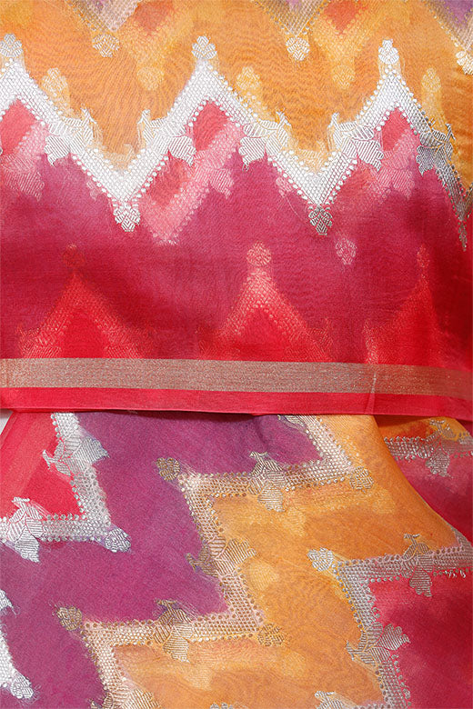 Multicolored Geometrical Woven Organza Silk Dupatta