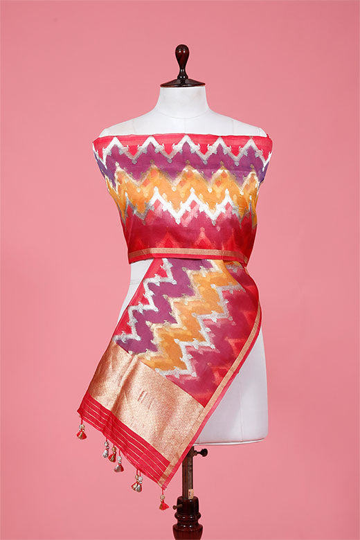 Multicolored Geometrical Woven Organza Silk Dupatta By Chinaya Banaras