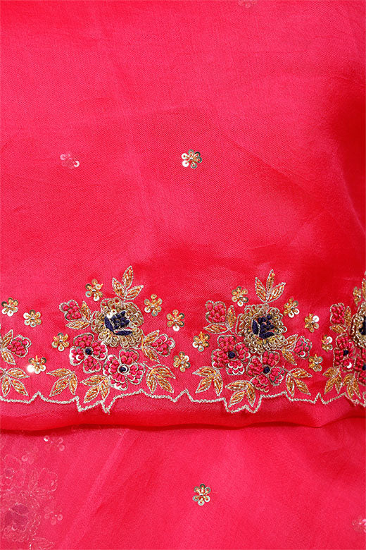 Crimson Pink Zardozi Embroidered Organza Silk Dupatta