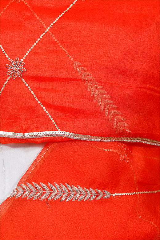 Coral Zardozi Embroidered Organza Silk Dupatta
