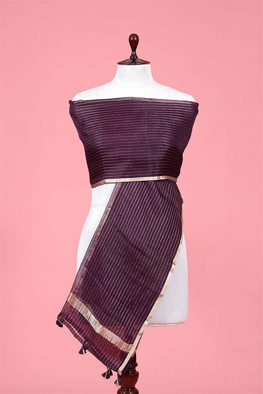 Purple Woven Organza Silk Dupatta By Chinaya Banaras