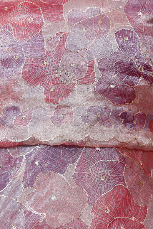 Light Pink Floral Embellished Tissue Silk Dupatta