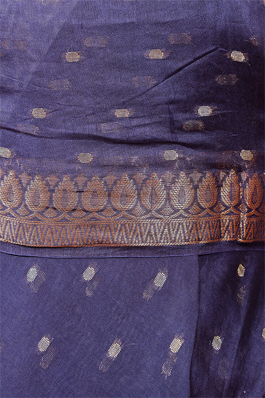 Navy Blue Woven Chanderi Silk Dupatta