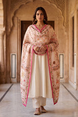 Peach Linen Dupatta with Pichwai Motifs