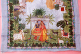 Sky Blue Linen Dupatta with Digital Pichwai & Marine Motifs