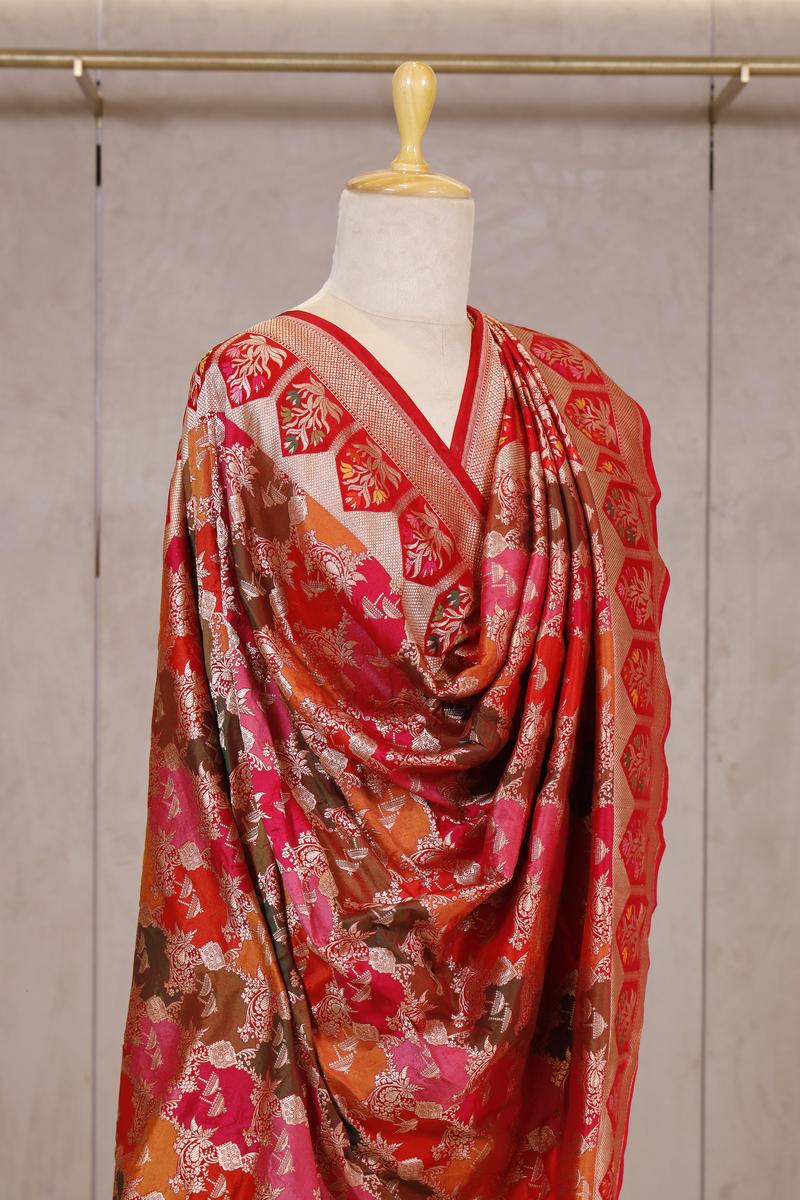 Red Banarasi Dupatta with Rangkat Traditional Work