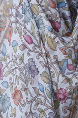 Steel Blue Linen Dupatta with Digital Kalamkari Floral Jaal Prints