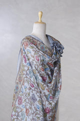 Steel Blue Linen Dupatta with Digital Kalamkari Floral Jaal Prints