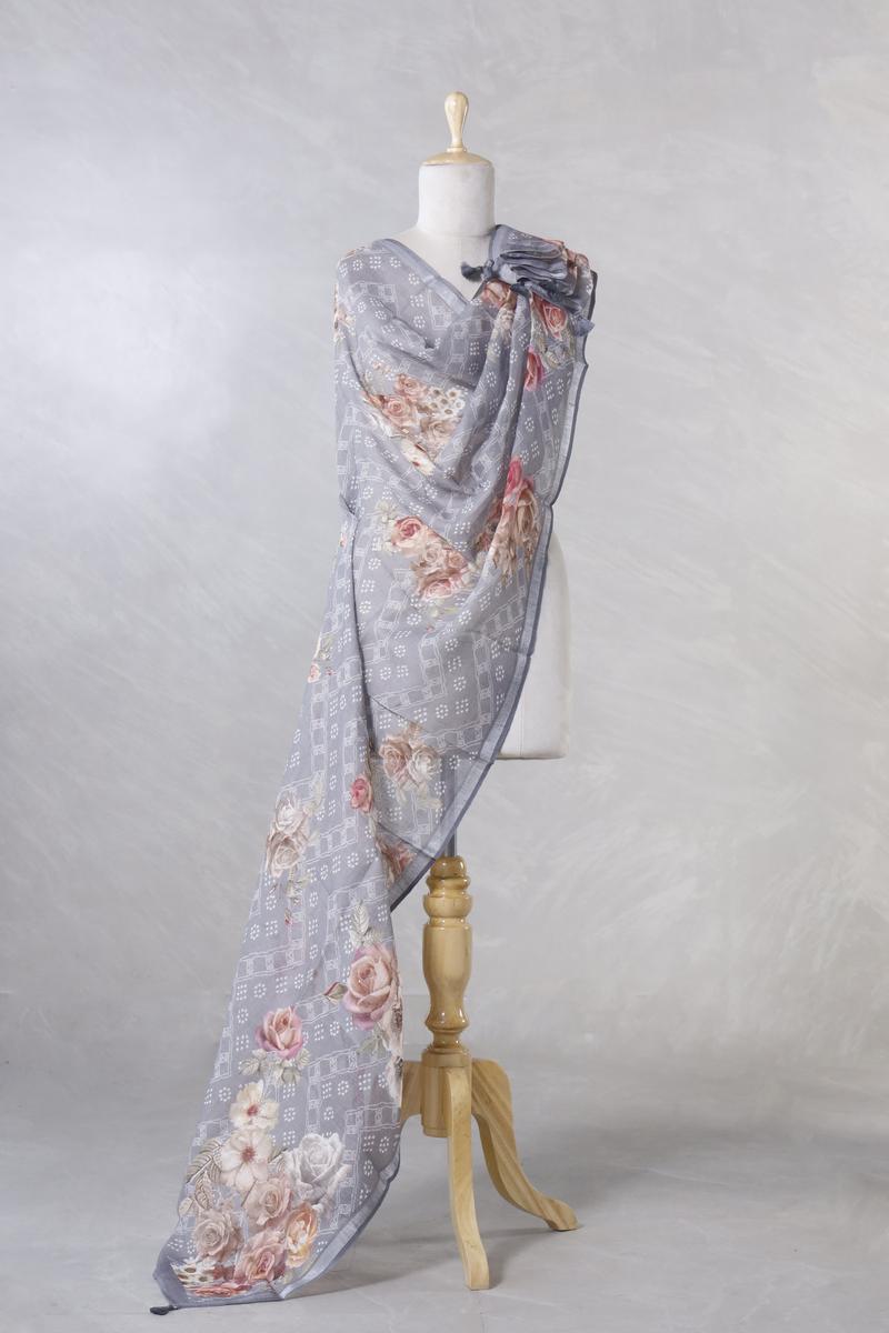 Linen Dupatta, Grey dupatta, Orange dupatta, pure linen dupatta, linen printed dupatta