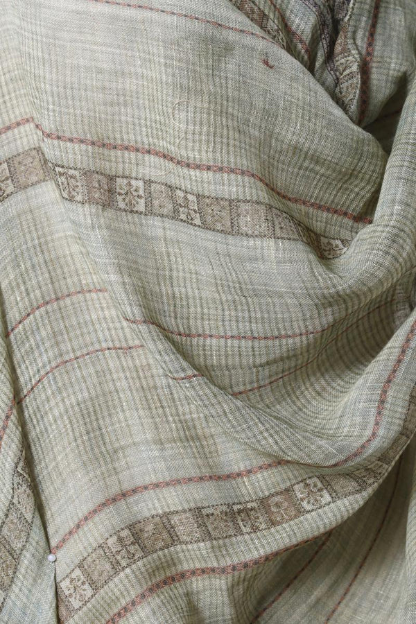 Sage Green  Linen Dupatta with Traditional Printed Pallu