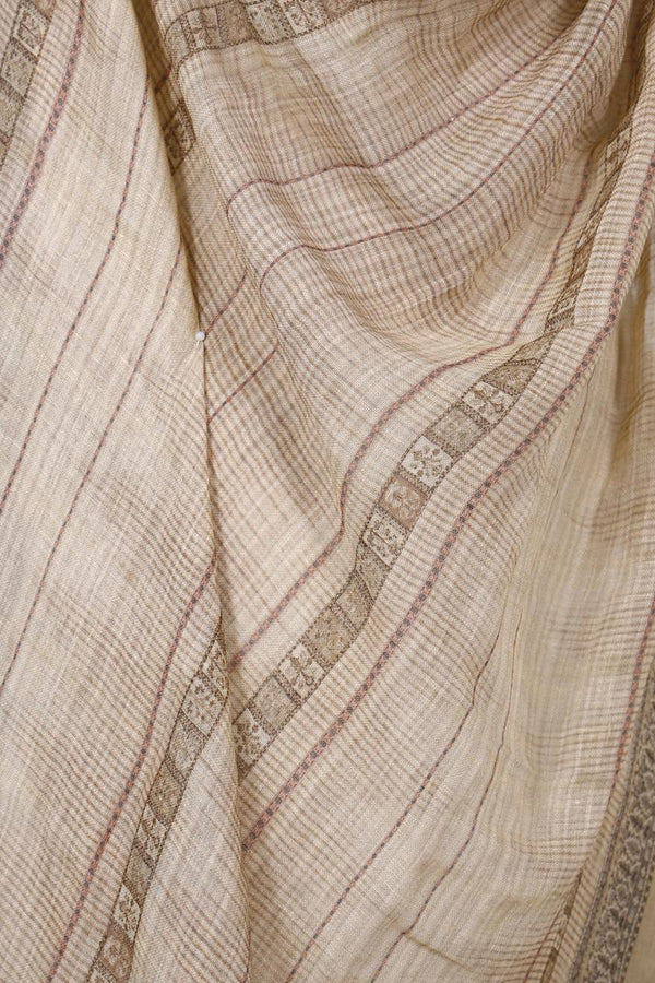 Beige  Linen Dupatta with Traditional Printed Pallu (Copy)