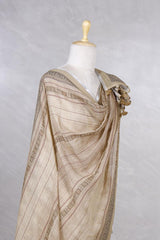 Beige  Linen Dupatta with Traditional Printed Pallu
