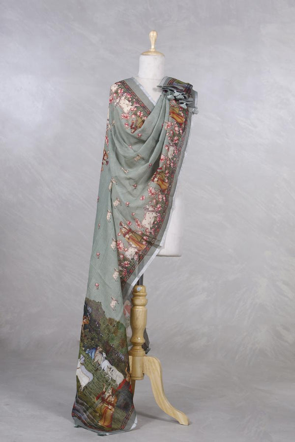 Linen Dupatta, green dupatta,  dupatta, pure linen dupatta, linen printed dupatta