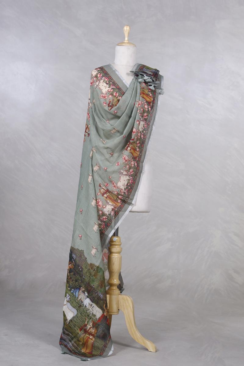 Linen Dupatta, green dupatta,  dupatta, pure linen dupatta, linen printed dupatta