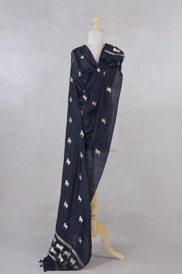 Black Banarasi Silk Dupatta with Kamdhenu Pichwai Motifs