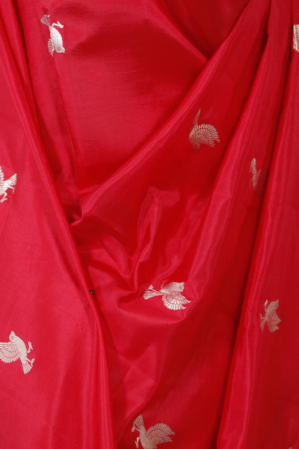 Vermillion Red Banarasi Silk Dupatta with Bird Motifs