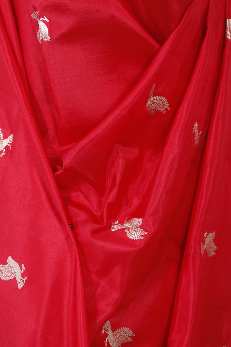 Vermillion Red Banarasi Silk Dupatta with Bird Motifs