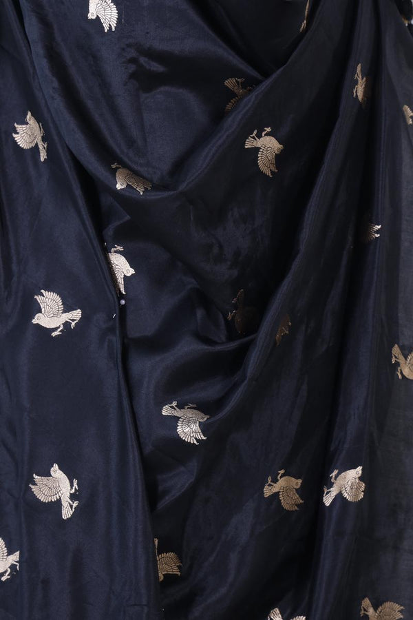 Black Banarasi Silk Dupatta with Bird Motifs
