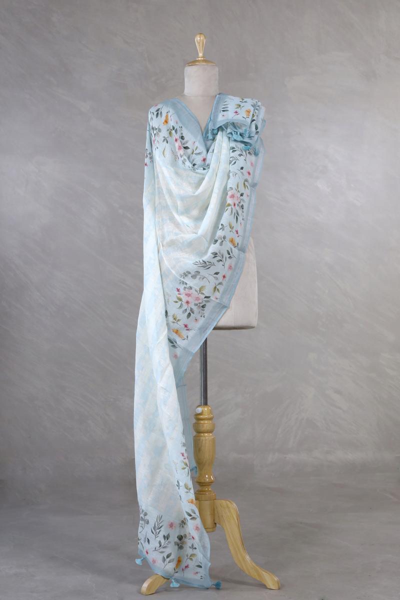 Linen Dupatta, sky blue dupatta, Orange dupatta, pure linen dupatta, linen printed dupatta